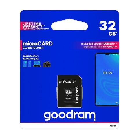 GoodRam karta pamięci 32GB microSDHC kl. 10 UHS-I + adapter GoodRam karta pamięci 32GB microSDHC kl. 10 UHS-I + adapter