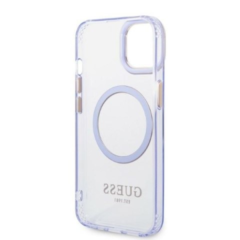 Guess nakładka do iPhone 14 6,1" GUHMP14SHTCMU purpurowa hardcase Gold Outline Translucent MagSafe