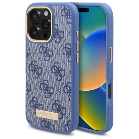 Etui Guess 4G Logo Plate MagSafe na iPhone 16 Pro Max - niebieskie