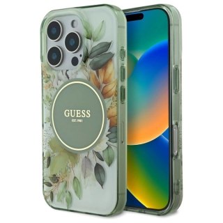 Etui Guess IML Flower & Tonal Circle MagSafe na iPhone 16 Pro Max - zielone