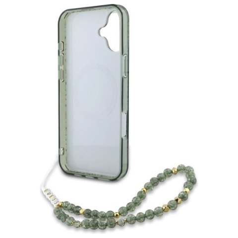 Etui Guess IML Flowers Allover Electro With Pearl Strap MagSafe na iPhone 16 - zielone