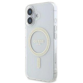 Etui Guess IML Glitter Circle MagSafe na iPhone 16 - przezroczyste