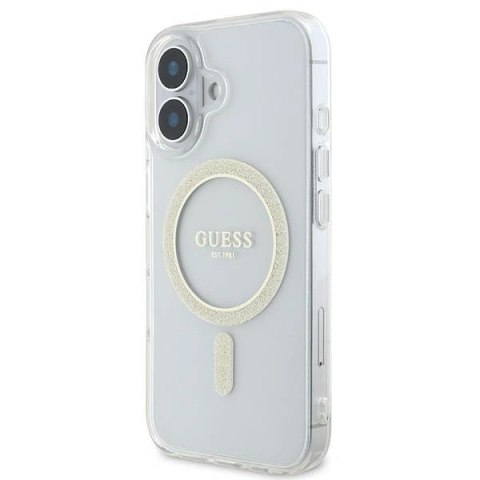 Etui Guess IML Glitter Circle MagSafe na iPhone 16 - przezroczyste
