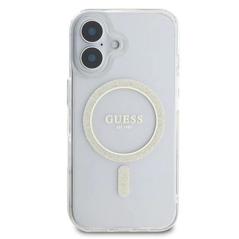 Etui Guess IML Glitter Circle MagSafe na iPhone 16 - przezroczyste