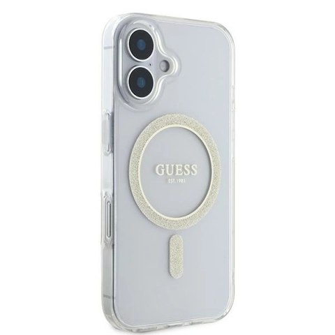 Etui Guess IML Glitter Circle MagSafe na iPhone 16 - przezroczyste