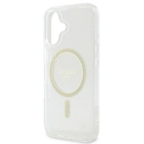 Etui Guess IML Glitter Circle MagSafe na iPhone 16 - przezroczyste