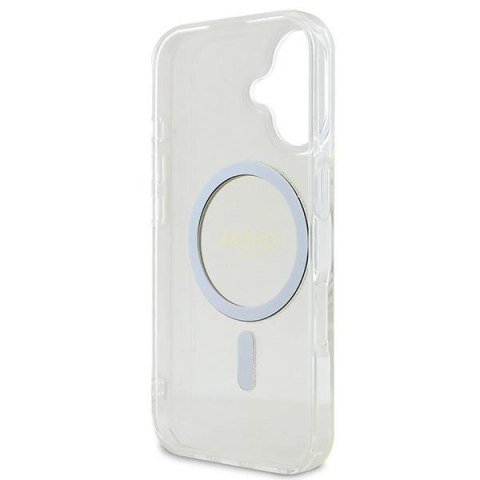 Etui Guess IML Glitter Circle MagSafe na iPhone 16 - przezroczyste