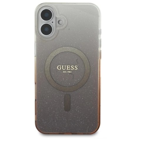 Etui Guess IML Glitter Gradient MagSafe na iPhone 16 Plus - brązowe