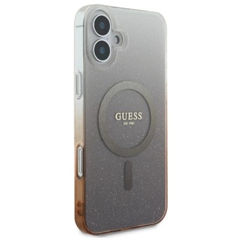 Etui Guess IML Glitter Gradient MagSafe na iPhone 16 - brązowe