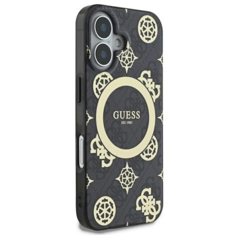 Etui Guess IML Peony On 4G Background MagSafe na iPhone 16 - czarne