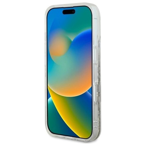 Etui Guess Liquid Glitter Flower MagSafe na iPhone 16 Pro Max - beżowe