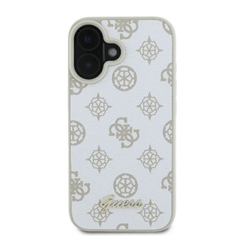 Etui Guess Peony Script Logo MagSafe na iPhone 16 - białe