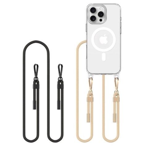 Etui Tech-Protect FlexAir Chain MagSafe na iPhone 16 Pro Max - przezroczyste + 2 smycze (czarna i szarobrązowa)