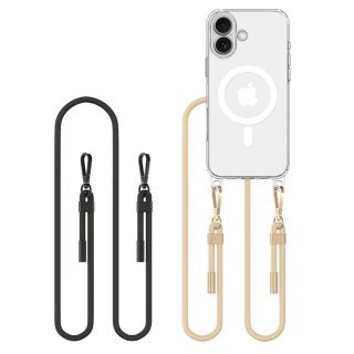 Etui Tech-Protect FlexAir Chain MagSafe na iPhone 16 - przezroczyste + 2 smycze (czarna i szarobrązowa)
