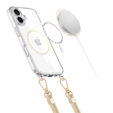 Etui Tech-Protect FlexAir Chain MagSafe na iPhone 16 - przezroczyste + 2 smycze (czarna i szarobrązowa)