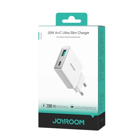 Ładowarka sieciowa Joyroom JR-TCF14 20W USB-A USB-C supercienka - biała Ładowarka sieciowa Joyroom JR-TCF14 20W USB-A USB-C supercienka - biała