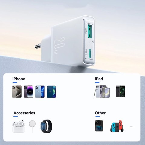 Ładowarka sieciowa Joyroom JR-TCF14 20W USB-A USB-C supercienka - biała Ładowarka sieciowa Joyroom JR-TCF14 20W USB-A USB-C supercienka - biała