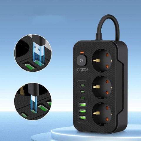 Listwa zasilająca Tech-Protect PC3X6 3 gniazda 240V + 3xUSB-A + 3xUSB-C 200cm - czarna