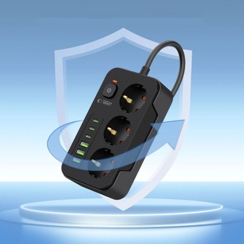 Listwa zasilająca Tech-Protect PC3X6 3 gniazda 240V + 3xUSB-A + 3xUSB-C 200cm - czarna