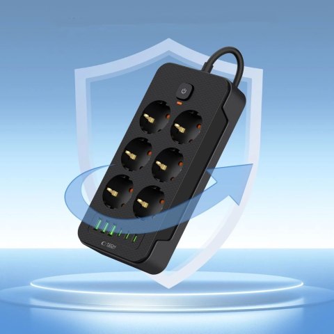 Listwa zasilająca Tech-Protect PC6X6 6 gniazd 240V + 3xUSB-A + 3xUSB-C 200cm - czarna