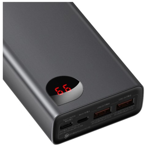 Powerbank Baseus Adaman Metal 65W 20000mAh z kablem Baseus Xiaobai USB-C 60W (20V/3A) 50cm - czarny
