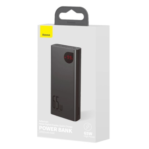 Powerbank Baseus Adaman Metal 65W 20000mAh z kablem Baseus Xiaobai USB-C 60W (20V/3A) 50cm - czarny