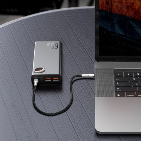 Powerbank Baseus Adaman Metal 65W 20000mAh z kablem Baseus Xiaobai USB-C 60W (20V/3A) 50cm - czarny