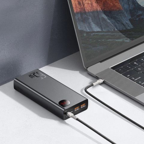 Powerbank Baseus Adaman Metal 65W 20000mAh z kablem Baseus Xiaobai USB-C 60W (20V/3A) 50cm - czarny