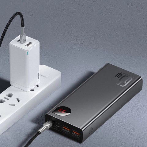 Powerbank Baseus Adaman Metal 65W 20000mAh z kablem Baseus Xiaobai USB-C 60W (20V/3A) 50cm - czarny
