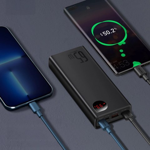 Powerbank Baseus Adaman Metal 65W 20000mAh z kablem Baseus Xiaobai USB-C 60W (20V/3A) 50cm - czarny