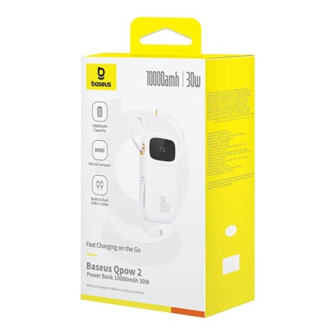 Powerbank Baseus QPow 2 30W 10000mAh z wbudowanymi kablami USB-C - biały Powerbank Baseus QPow 2 30W 10000mAh z wbudowanymi kablami USB-C - biały