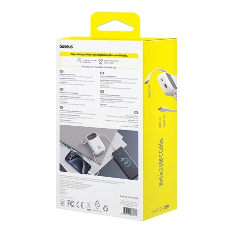 Powerbank Baseus QPow 2 30W 10000mAh z wbudowanymi kablami USB-C - biały Powerbank Baseus QPow 2 30W 10000mAh z wbudowanymi kablami USB-C - biały