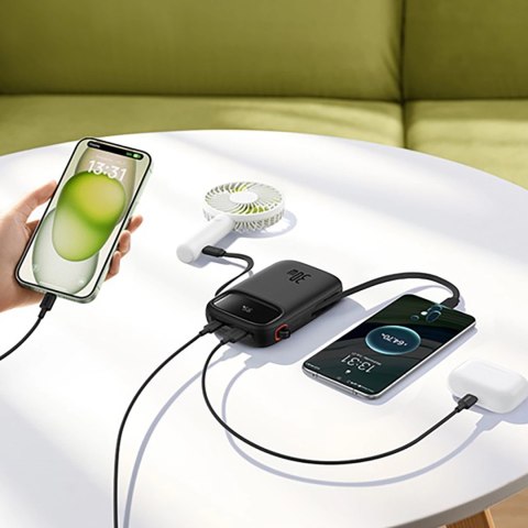 Powerbank Baseus QPow 2 30W 10000mAh z wbudowanymi kablami USB-C - czarny Powerbank Baseus QPow 2 30W 10000mAh z wbudowanymi kablami USB-C - czarny