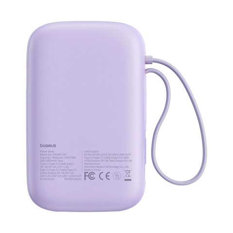 Powerbank Baseus QPow 2 30W 10000mAh z wbudowanymi kablami USB-C - fioletowy Powerbank Baseus QPow 2 30W 10000mAh z wbudowanymi kablami USB-C - fioletowy