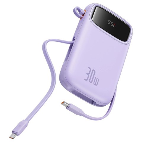 Powerbank Baseus QPow 2 30W 10000mAh z wbudowanymi kablami USB-C - fioletowy Powerbank Baseus QPow 2 30W 10000mAh z wbudowanymi kablami USB-C - fioletowy