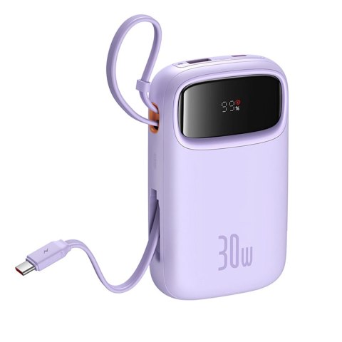 Powerbank Baseus QPow 2 30W 10000mAh z wbudowanymi kablami USB-C - fioletowy Powerbank Baseus QPow 2 30W 10000mAh z wbudowanymi kablami USB-C - fioletowy
