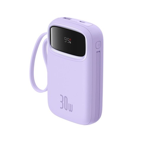 Powerbank Baseus QPow 2 30W 10000mAh z wbudowanymi kablami USB-C - fioletowy Powerbank Baseus QPow 2 30W 10000mAh z wbudowanymi kablami USB-C - fioletowy