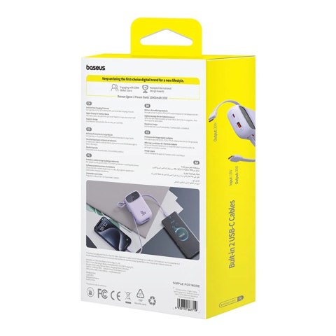 Powerbank Baseus QPow 2 30W 10000mAh z wbudowanymi kablami USB-C - fioletowy Powerbank Baseus QPow 2 30W 10000mAh z wbudowanymi kablami USB-C - fioletowy