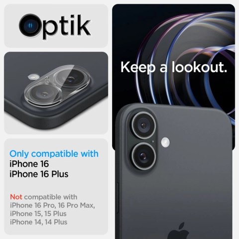 Szkło hartowane Spigen Optik Glas.tR na aparat do iPhone 16 / 16 Plus - przezroczyste (2 szt.) Szkło hartowane Spigen Optik Glas.tR na aparat do iPhone 16 / 16 Plus - przezroczyste (2 szt.)