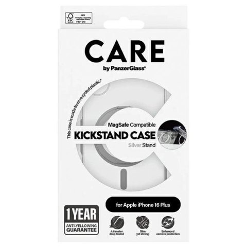Etui CARE by PanzerGlass Feature Kickstand Case z MagSafe na iPhone 16 Plus - srebrne