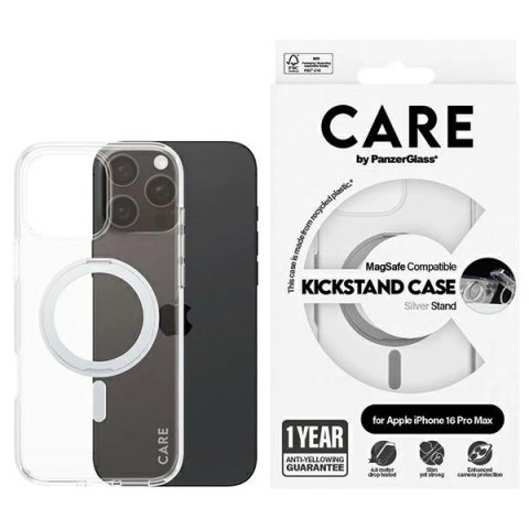 Etui CARE by PanzerGlass Feature Kickstand Case z MagSafe na iPhone 16 Pro Max - srebrne Etui CARE by PanzerGlass Feature Kickstand Case z MagSafe na iPhone 16 Pro Max - srebrne
