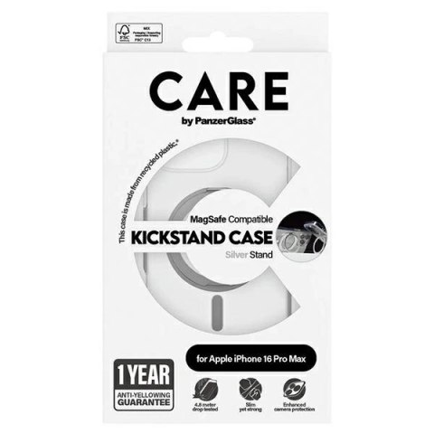 Etui CARE by PanzerGlass Feature Kickstand Case z MagSafe na iPhone 16 Pro Max - srebrne Etui CARE by PanzerGlass Feature Kickstand Case z MagSafe na iPhone 16 Pro Max - srebrne