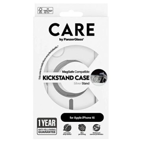 Etui CARE by PanzerGlass Feature Kickstand Case z MagSafe na iPhone 16 - srebrne Etui CARE by PanzerGlass Feature Kickstand Case z MagSafe na iPhone 16 - srebrne