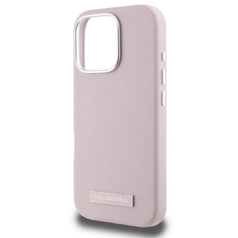 Etui Karl Lagerfeld FW Metal Plate MagSafe na iPhone 16 Pro Max - różowe