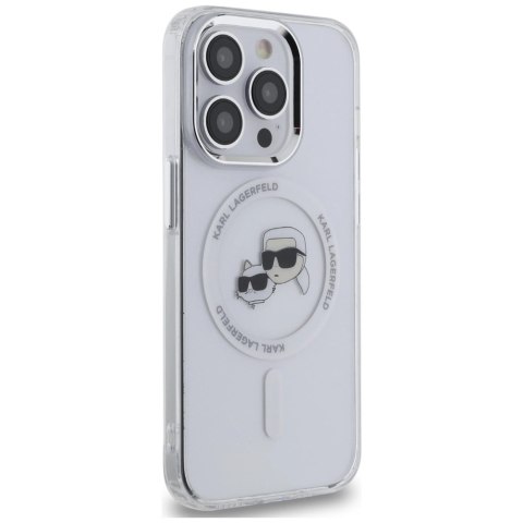 Etui Karl Lagerfeld IML Metal Karl & Choupette Head MagSafe na iPhone 14 Pro - białe