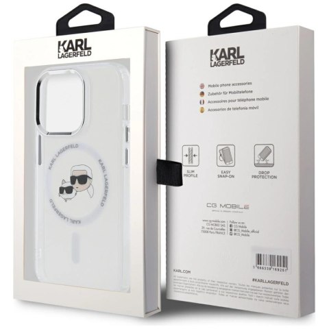 Etui Karl Lagerfeld IML Metal Karl & Choupette Head MagSafe na iPhone 14 Pro - białe