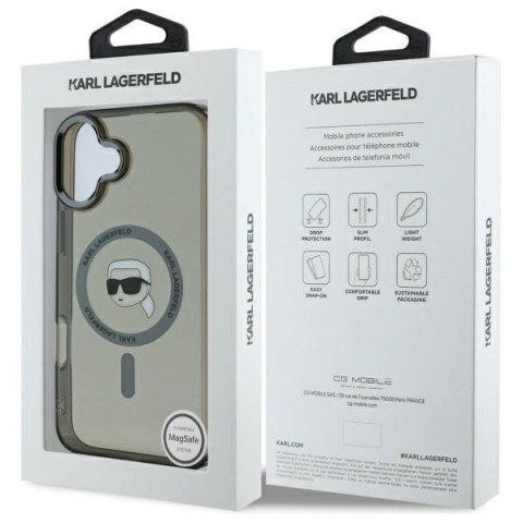 Etui Karl Lagerfeld IML Metal Karl Head MagSafe na iPhone 16 - czarne Etui Karl Lagerfeld IML Metal Karl Head MagSafe na iPhone 16 - czarne