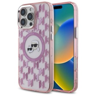 Etui Karl Lagerfeld IML Monogram Karl & Choupette Head MagSafe na iPhone 16 Pro - różowe