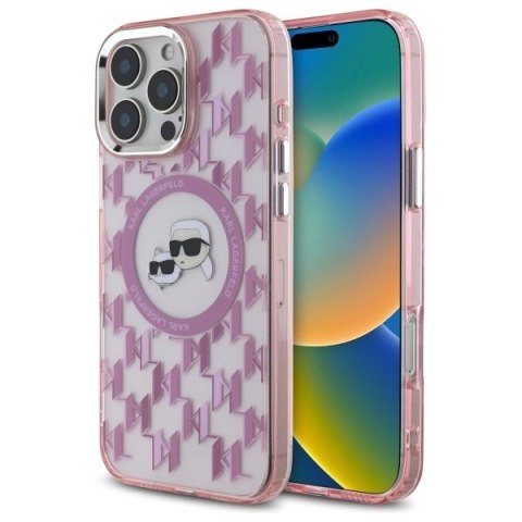 Etui Karl Lagerfeld IML Monogram Karl & Choupette Head MagSafe na iPhone 16 Pro - różowe