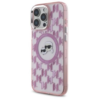 Etui Karl Lagerfeld IML Monogram Karl & Choupette Head MagSafe na iPhone 16 Pro - różowe
